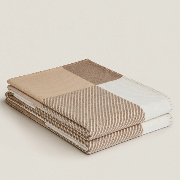 H**mes h riviera blanket in beige wool and cashmere