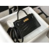 Hermes Kelly Mini II Sellier Bag In Black Crocodile Embossed Leather