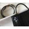 Hermes Kelly Mini II Sellier Bag In Black Crocodile Embossed Leather