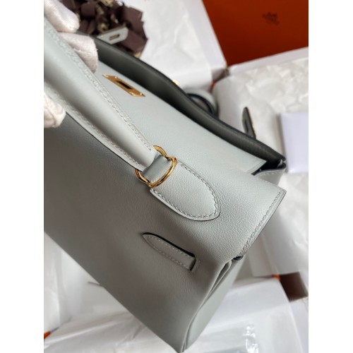 Hermes Kelly Retourne 32cm Handmade Bag In Blue Glacier Swift Calfskin