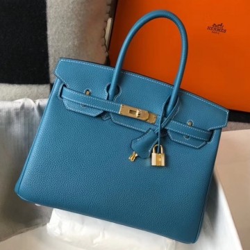 Hermes Birkin 30 Bag in Blue Jean Clemence Leather with GHW Hermes Birkin 30 Bag in Blue Jean Clemence Leather with GHW