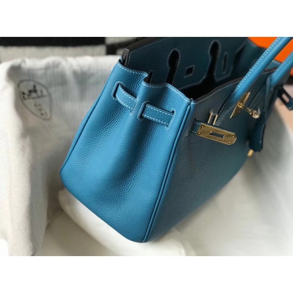 H**mes birkin 30 bag in blue jean clemence leather with ghw