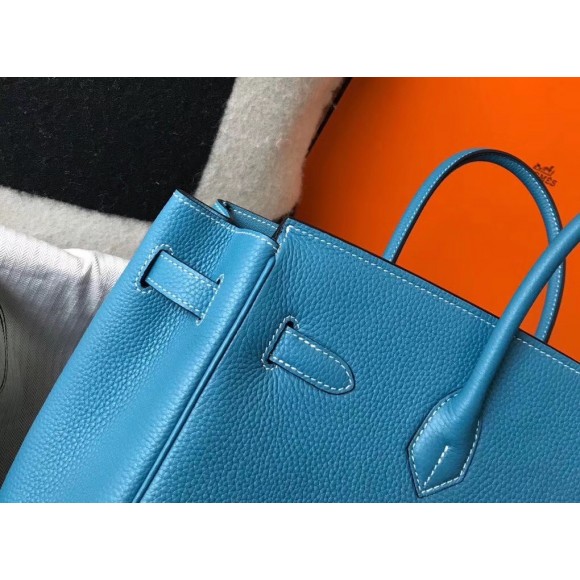 H**mes birkin 30 bag in blue jean clemence leather with ghw