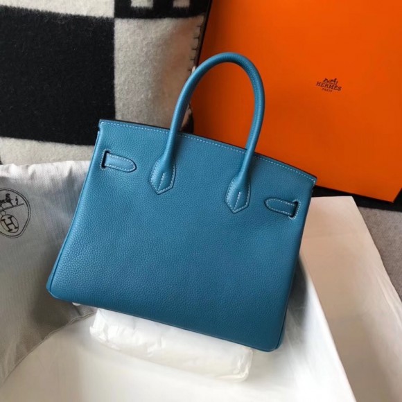 H**mes birkin 30 bag in blue jean clemence leather with ghw