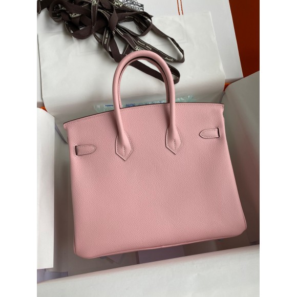 H**mes birkin 25 retourne handmade bag in rose sakura epsom calfskin