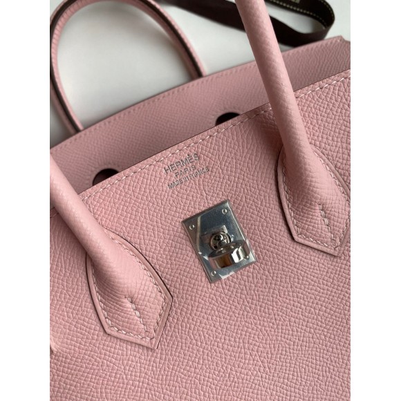 H**mes birkin 25 retourne handmade bag in rose sakura epsom calfskin