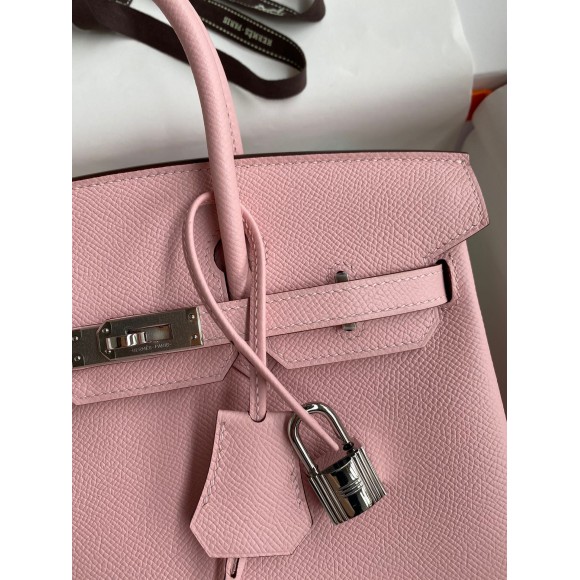 H**mes birkin 25 retourne handmade bag in rose sakura epsom calfskin