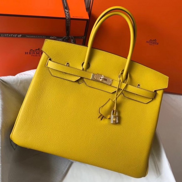 H**mes birkin 35 bag in yellow clemence leather with ghw