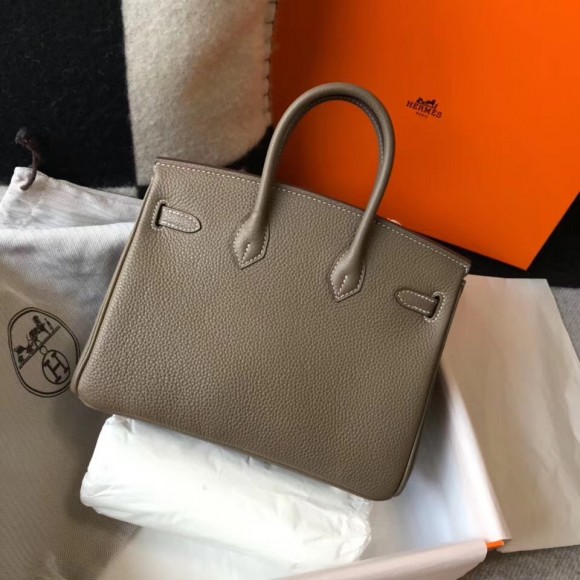 H**mes birkin 25 bag in taupe clemence leather with ghw