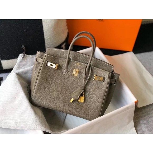 H**mes birkin 25 bag in taupe clemence leather with ghw