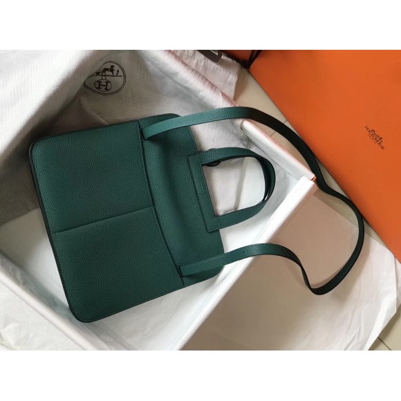 H**mes halzan 31cm bag in malachite clemence leather