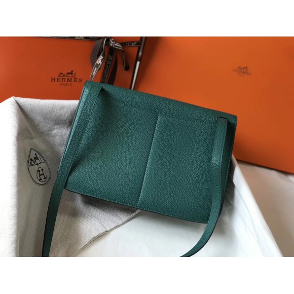 H**mes halzan 31cm bag in malachite clemence leather