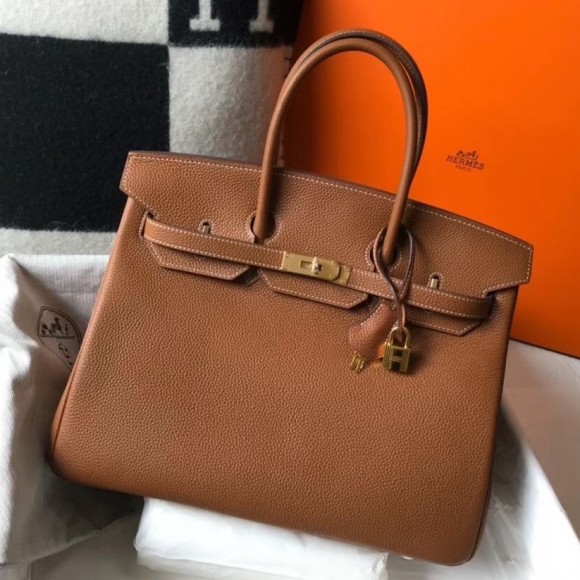 H**mes birkin 35 bag in gold clemence leather with ghw