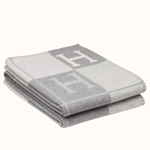 H**mes avalon iii throw blanket in grey wool and cashmere