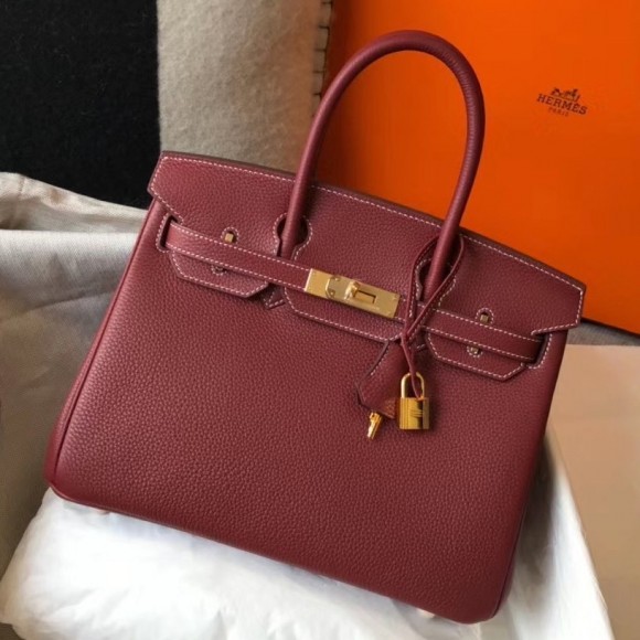 H**mes birkin 30 bag in bordeaux clemence leather with ghw