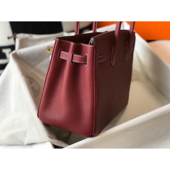 H**mes birkin 30 bag in bordeaux clemence leather with ghw