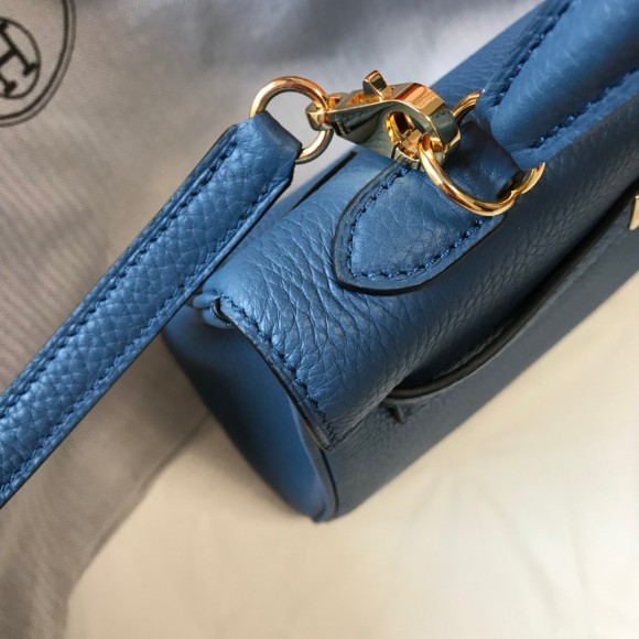 H**mes kelly 25cm retourne bag in blue agate clemence leather ghw