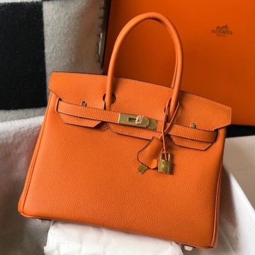 Hermes Birkin 30 Bag in Orange Clemence Leather with GHW Hermes Birkin 30 Bag in Orange Clemence Leather with GHW