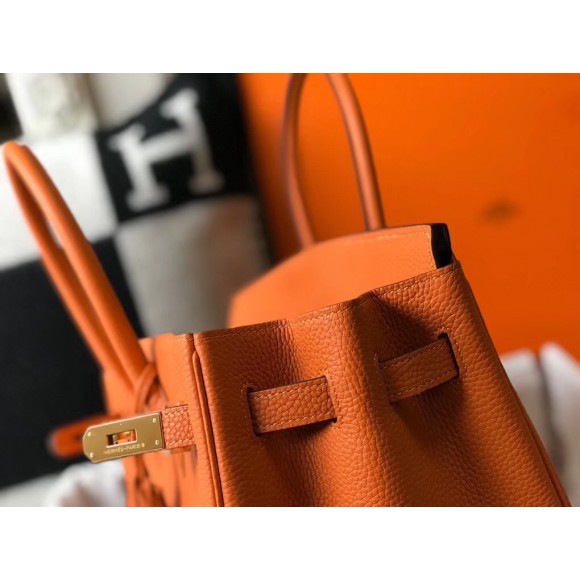 H**mes birkin 30 bag in orange clemence leather with ghw