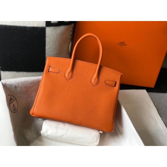 H**mes birkin 30 bag in orange clemence leather with ghw