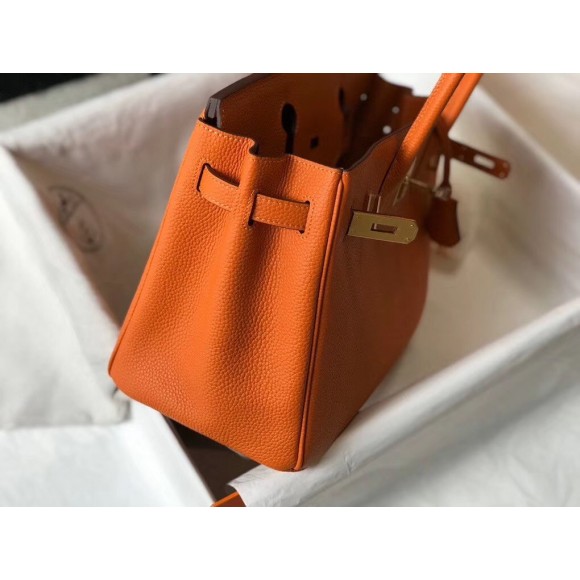 H**mes birkin 30 bag in orange clemence leather with ghw