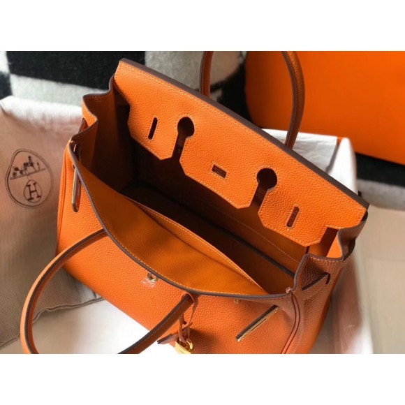 H**mes birkin 30 bag in orange clemence leather with ghw