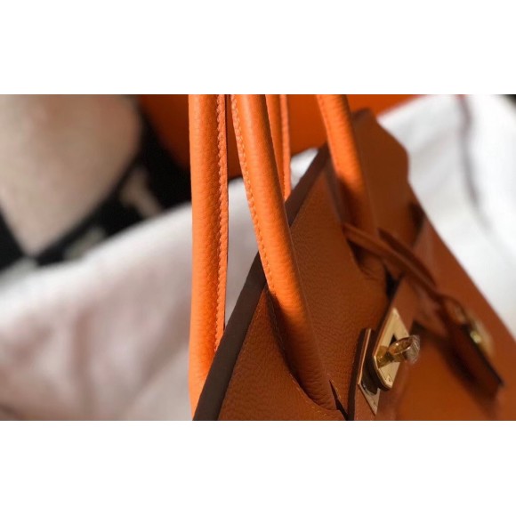 H**mes birkin 30 bag in orange clemence leather with ghw