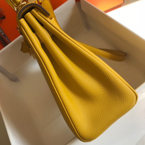 H**mes kelly 32cm retourne bag in yellow clemence leather ghw