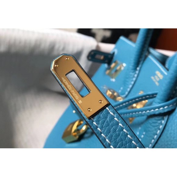 H**mes birkin 25 bag in blue jean clemence leather with ghw