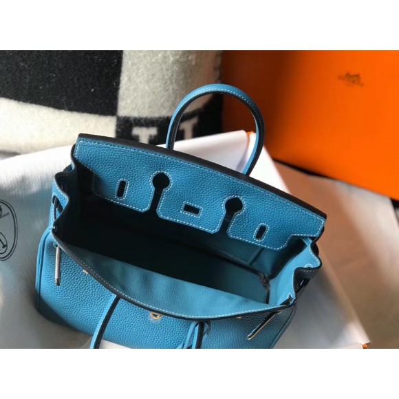 H**mes birkin 25 bag in blue jean clemence leather with ghw