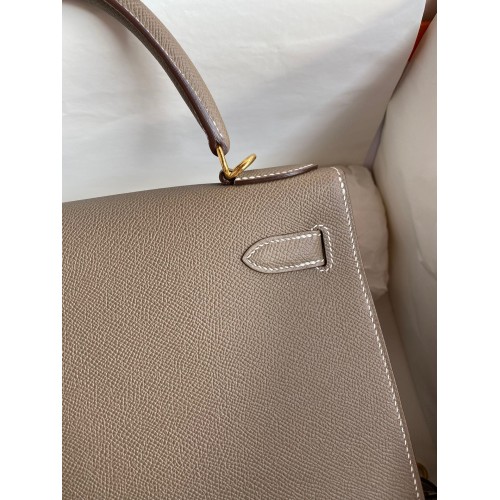 Hermes Kelly Sellier 28 Handmade Bag In Taupe Epsom Calfskin Hermes Kelly Sellier 28 Handmade Bag In Taupe Epsom Calfskin