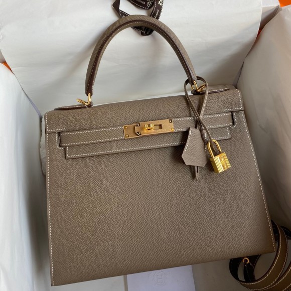 H**mes kelly sellier 28 handmade bag in taupe epsom calfskin