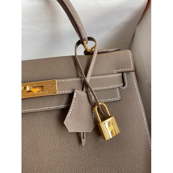 H**mes kelly sellier 28 handmade bag in taupe epsom calfskin