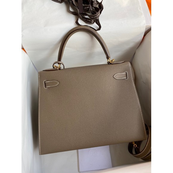 H**mes kelly sellier 28 handmade bag in taupe epsom calfskin