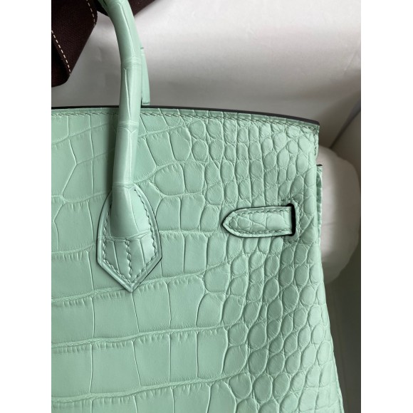 H**mes birkin 25 retourne handmade bag in vert d'eau matte alligator leather