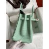 Hermes Birkin 25 Retourne Handmade Bag In Vert D'eau Matte Alligator Leather