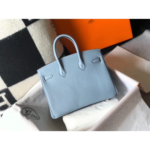 H**mes birkin 25 bag in blue lin clemence leather with ghw