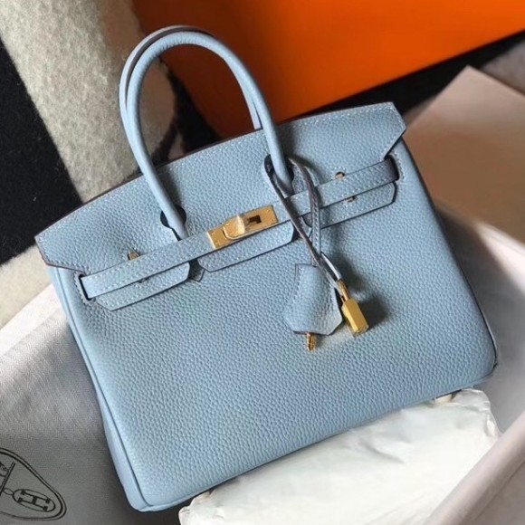 H**mes birkin 25 bag in blue lin clemence leather with ghw