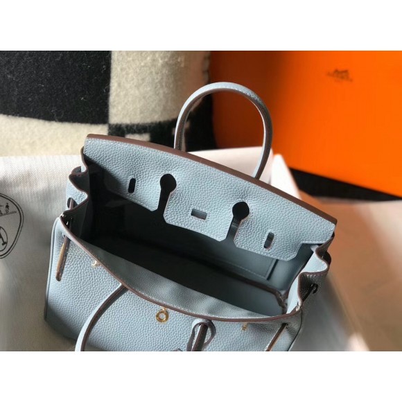 H**mes birkin 25 bag in blue lin clemence leather with ghw