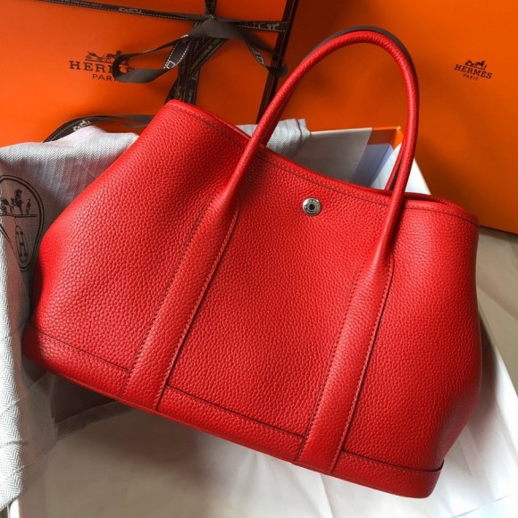 H**mes garden party 30 bag in red clemence leather