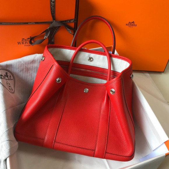 H**mes garden party 30 bag in red clemence leather