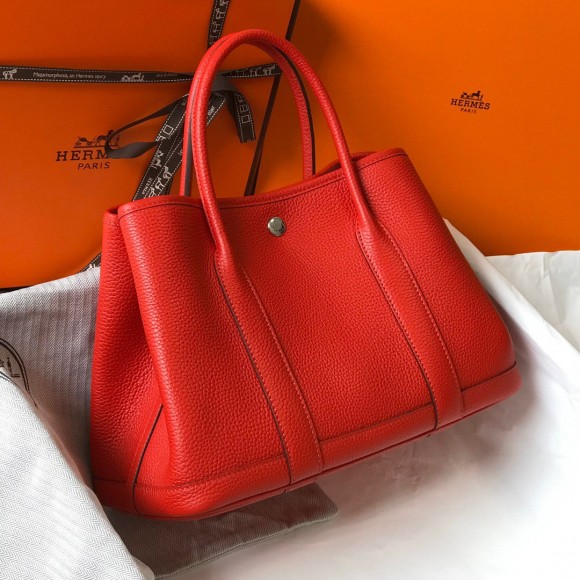 H**mes garden party 30 bag in red clemence leather