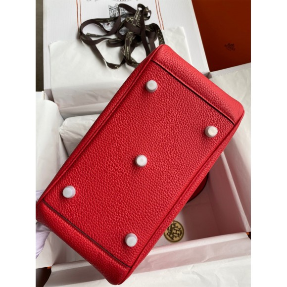 Hermes Lindy 26 Handmade Bag In Red Clemence Leather Hermes Lindy 26 Handmade Bag In Red Clemence Leather