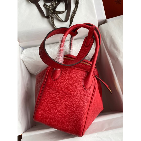 Hermes Lindy 26 Handmade Bag In Red Clemence Leather Hermes Lindy 26 Handmade Bag In Red Clemence Leather