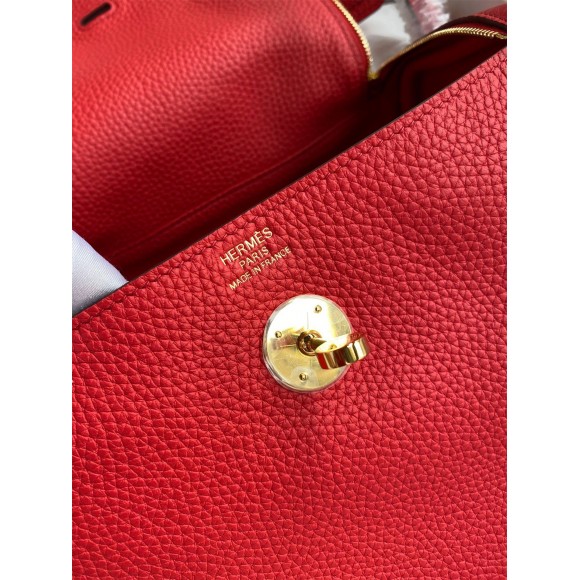 Hermes Lindy 26 Handmade Bag In Red Clemence Leather Hermes Lindy 26 Handmade Bag In Red Clemence Leather