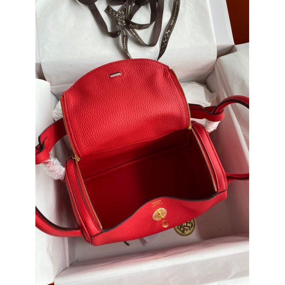 Hermes Lindy 26 Handmade Bag In Red Clemence Leather Hermes Lindy 26 Handmade Bag In Red Clemence Leather