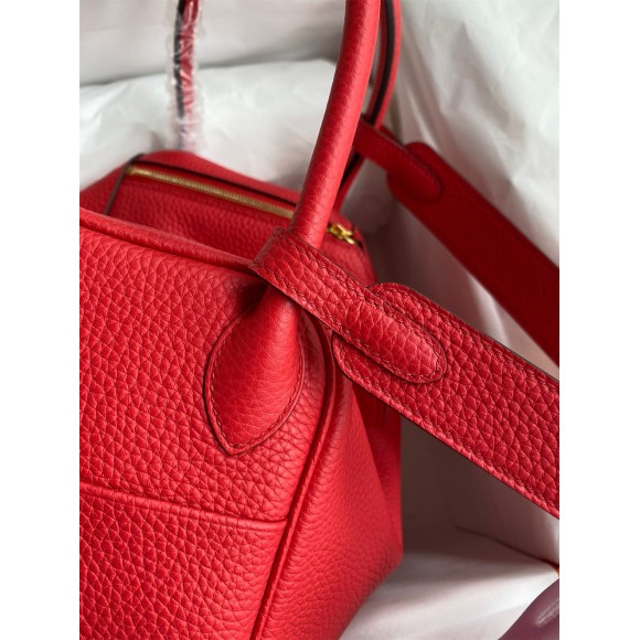 Hermes Lindy 26 Handmade Bag In Red Clemence Leather Hermes Lindy 26 Handmade Bag In Red Clemence Leather