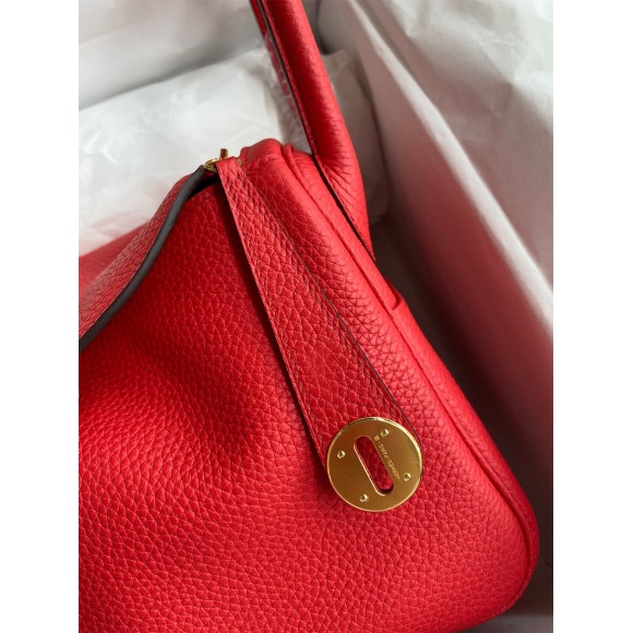 Hermes Lindy 26 Handmade Bag In Red Clemence Leather Hermes Lindy 26 Handmade Bag In Red Clemence Leather