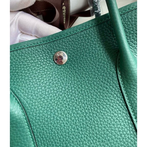 H**mes garden party 30 handmade bag in malachite clemence leather