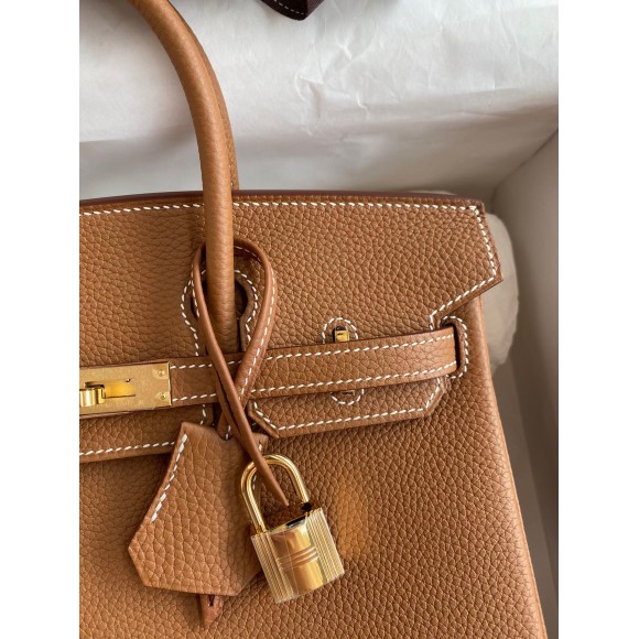 H**mes birkin 25 retourne handmade bag in gold clemence leather